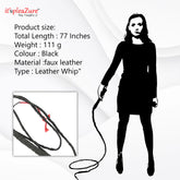 Close-Up of 77 Inch Faux Leather Whip - Perfect for Sensory and Impact Play